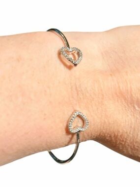 Open Heart Pavé Cuff Bracelet in Silver with Original Box